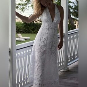 Doen Mariza White Lace Halter Dress